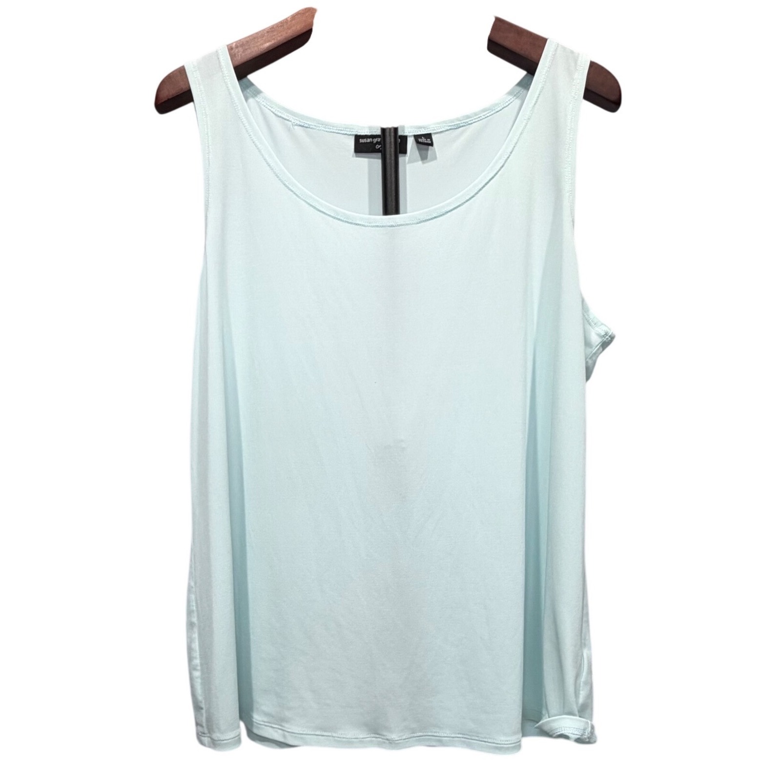 Susan Graver Style Mint Green Tank Top Scoop Neck Shell Womens Large Liquid Knit